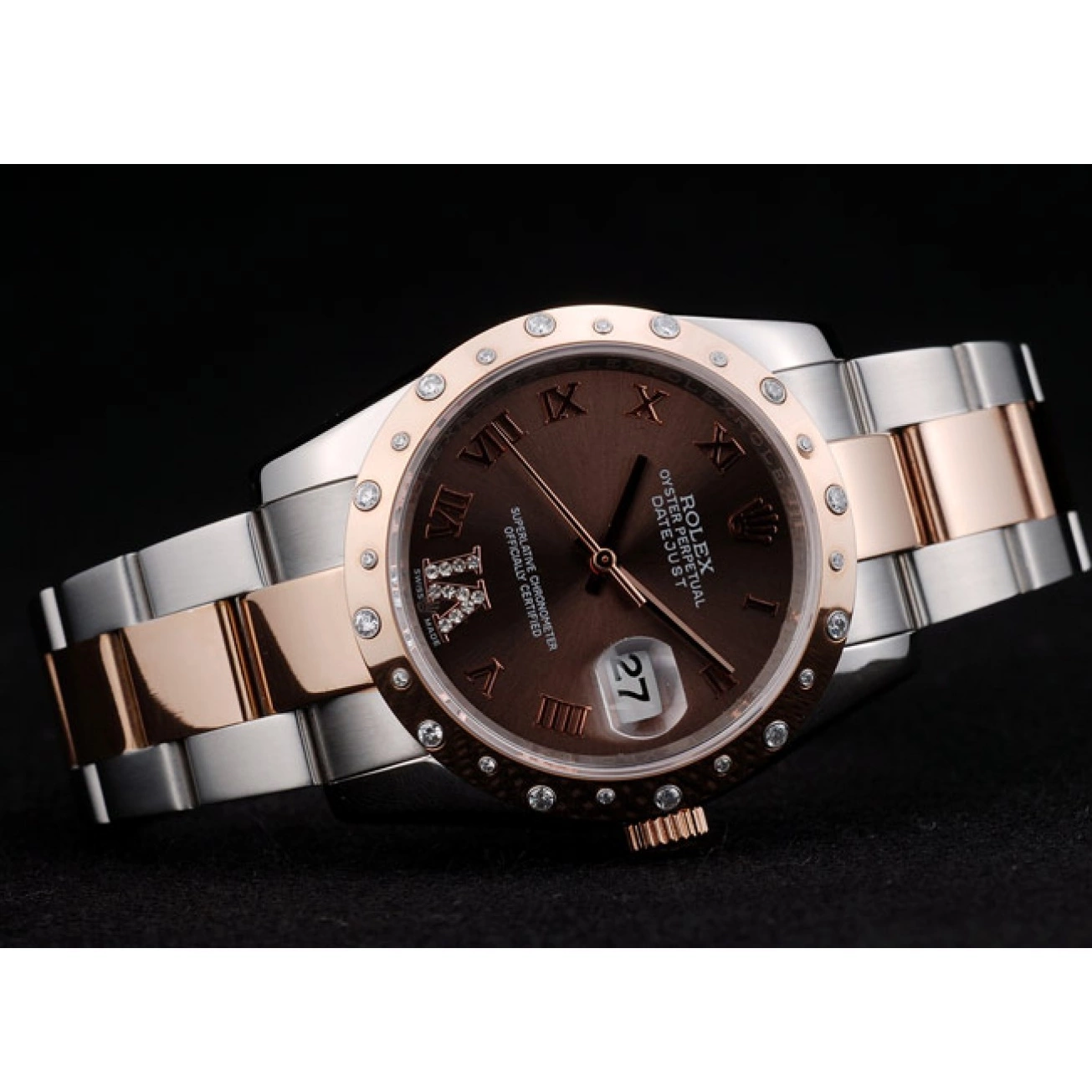 Best AAA Replica Sites Steel Brushed Brown Stainless DateJust Case 41994 Rolex Plated Dial Diamond 0629